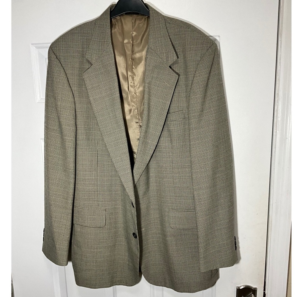 Andhurst Mens 44L Blazer Tan Brown Micro Houndstooth Wool Blend Sport Coat 44 L